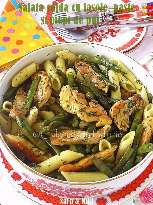 Salata-calda-cu-fasole, paste-si-piept-de-pui0