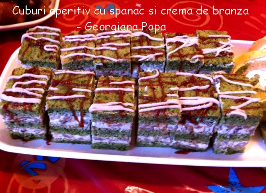 Cuburi aperitiv cu spanac si crema de branza - Georgiana Popa