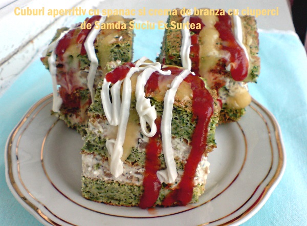 Cuburi aperritiv cu spanac si branza cu ciuperci