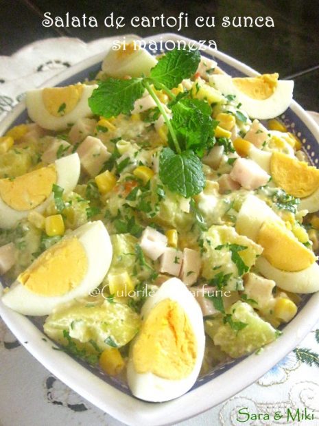 Salata de cartofi cu sunca si maioneza-1